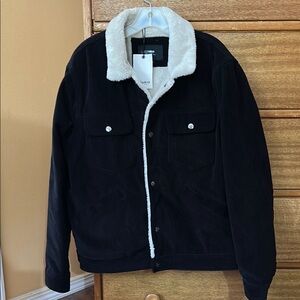 Pull&Bear Black and White Bomber Jacket with Ribbed Cuffs